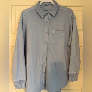 Aerie light Blue Ribbed Collar Button-Up sweatshirt